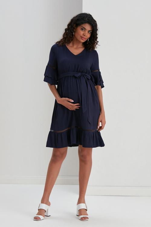 E066-Asimetrik Kol Belmando Hamile Elbise