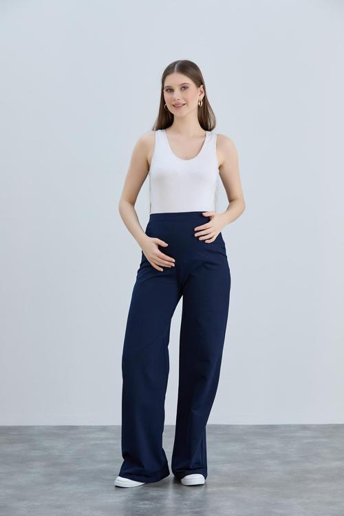 4510-Bol Paça Hamile Karın Bandlı İki İplik Penye Pantolon