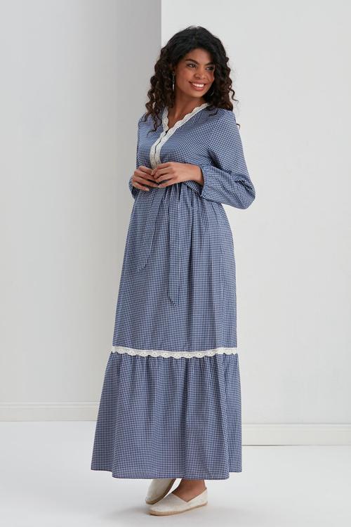 M057-Mini Kare Dantelli Pamuk Hamile Maxi Elbise