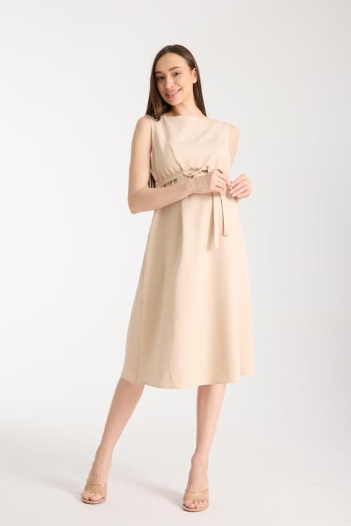 4032-Ofis Hamile Giyim Kumaş Midi Jile Elbise