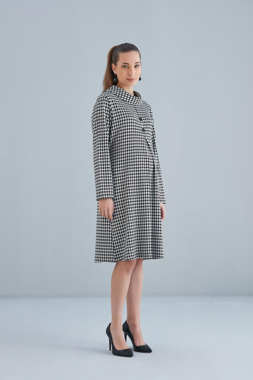 4536-Degaje Düğmeli Yaka Kazayağı Hamile Tunik-Elbise