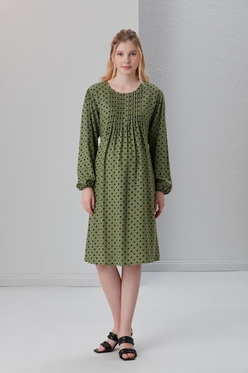 4502-Nervürlü Yaka Puanlı Viskon Hamile Tunik-Elbise