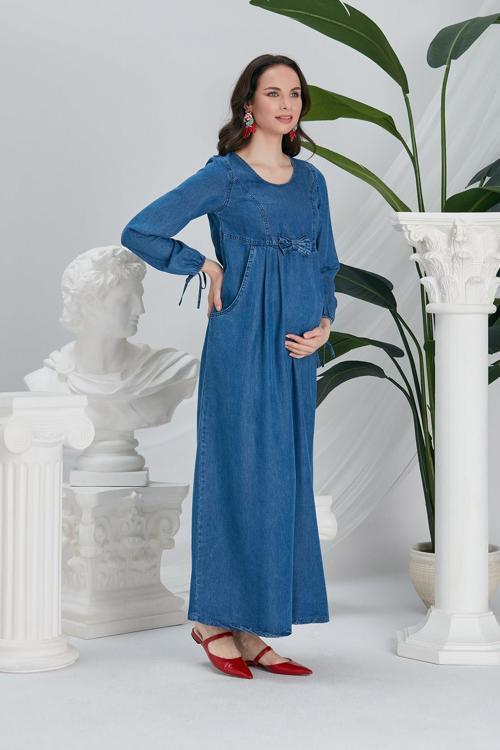 O7039-Fiyonk Lyosell Maxi Hamile Elbise