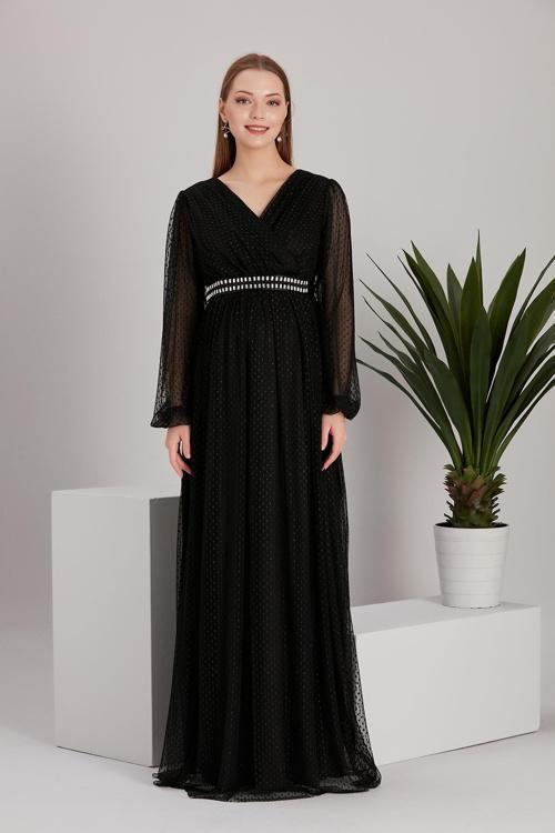 A0024-Sim Puanlı Tül Maxi Hamile Abiye-BabyShower Elbise
