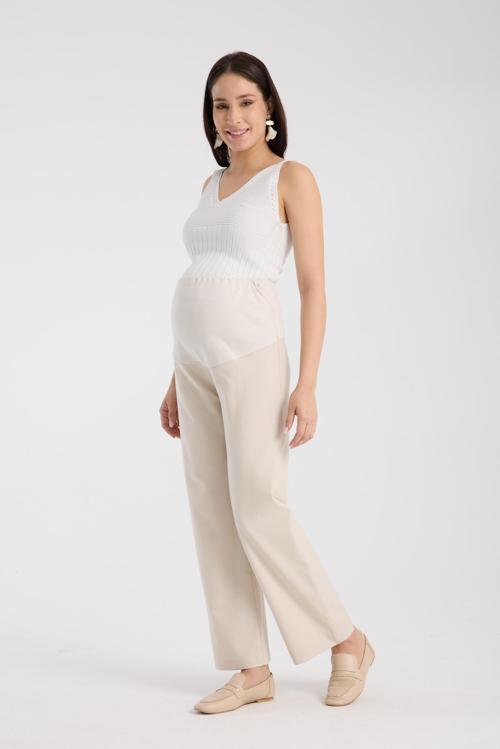 4564-Esnek Karın Banlı Hamile Giyim Bol Paça Kumaş Pantolon