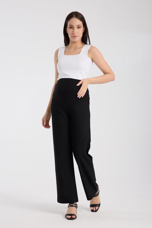 4564-Esnek Karın Banlı Hamile Giyim Bol Paça Kumaş Pantolon