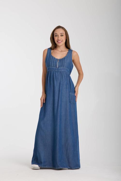 4561-Lyocell Emzirme Detaylı Hamile Maxi Elbise