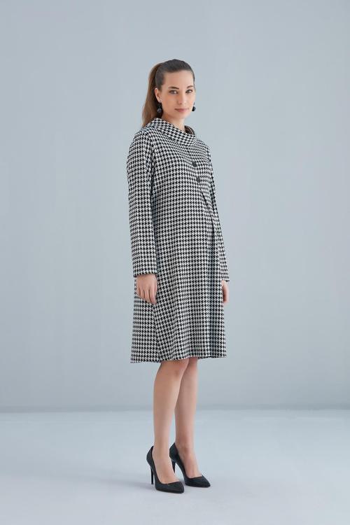 4536-Degaje Düğmeli Yaka Kazayağı Hamile Tunik-Elbise