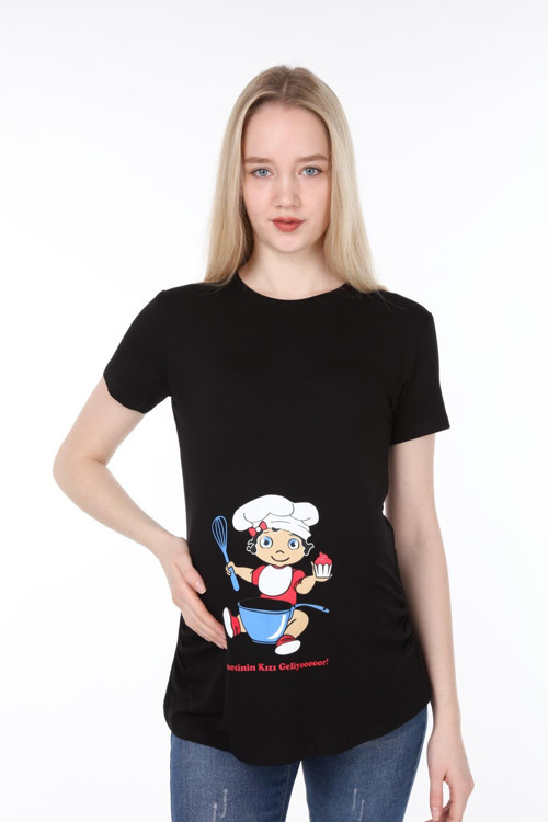 4475-Annesinin Kızı Geliyooor Viskon Hamile Kısa Kol T-Shirt