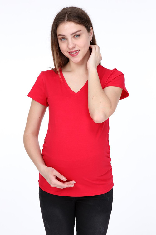 3158-V Yaka Kısa Kol Hamile T-Shirt