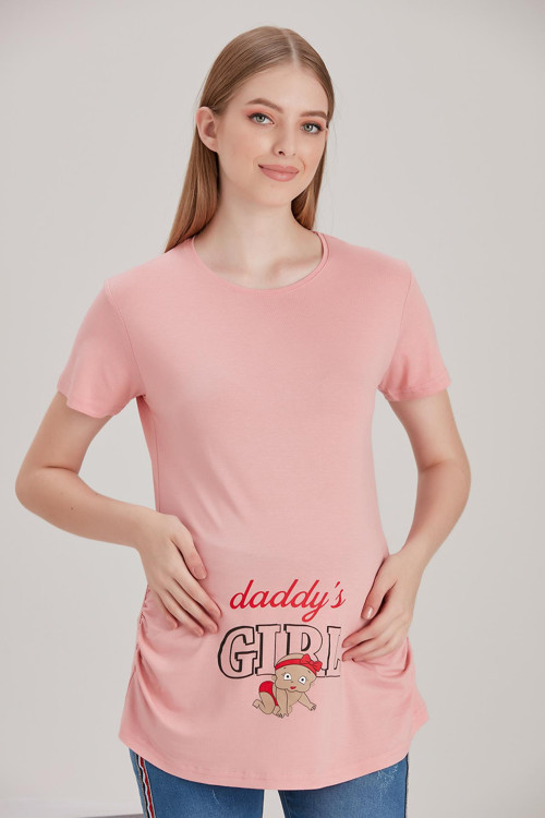 4477-Babasının Kızı Viskon Hamile Kısa Kol T-shirt