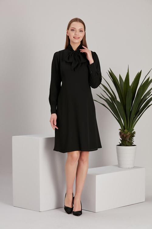 5065-Fular Yaka Tesettür Hamile Giyim Crep Tunik-Elbise