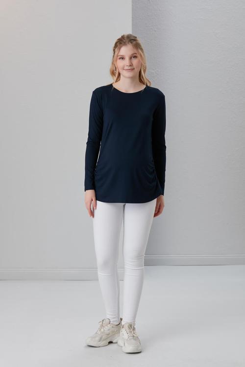 0362-Viskon Körüklü Düz Hamile Uzun Kol T-Shirt