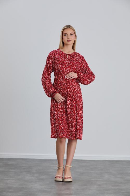 4545-Bağlamalı Yaka Çıtır Çiçeki Hamile Viskon Tunik-Elbise