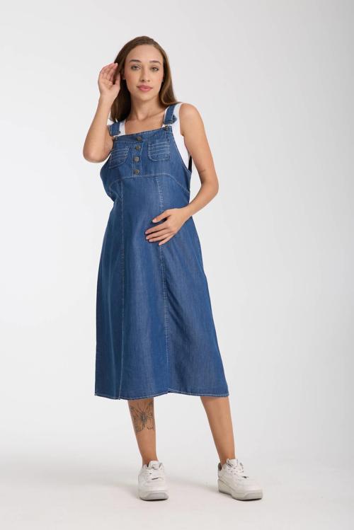 4560-Lyocell Askılı Hamile Bahçıvan Midi Boy Elbise