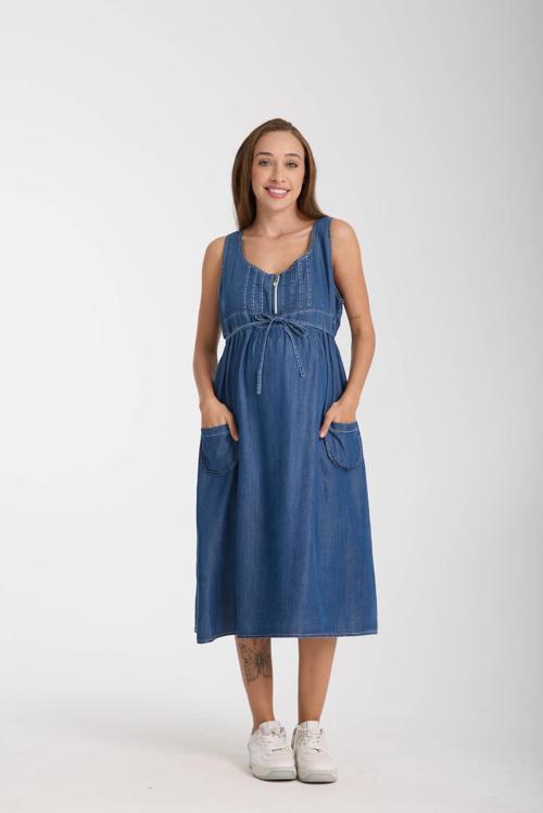 4562-Lyocell Emzirme Detaylı Hamile Midi Boy Elbise