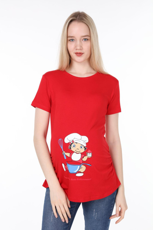4475-Annesinin Kızı Geliyooor Viskon Hamile Kısa Kol T-Shirt