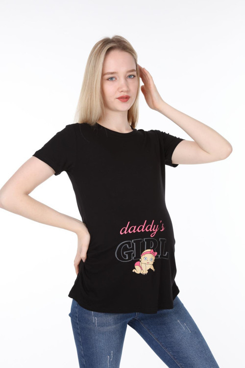 4477-Babasının Kızı Viskon Hamile Kısa Kol T-shirt