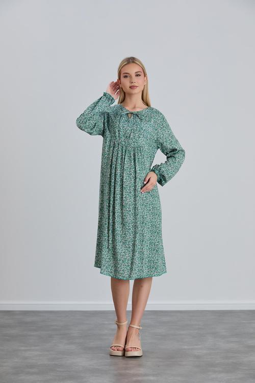 4545-Bağlamalı Yaka Çıtır Çiçeki Hamile Viskon Tunik-Elbise