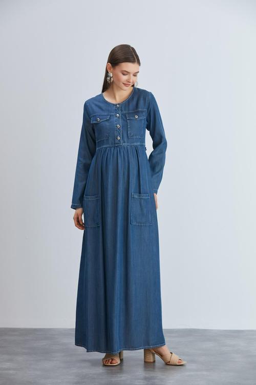 456-Kapaklı Cep Emzirme Detay Liyosel Hamile Maxi Elbise