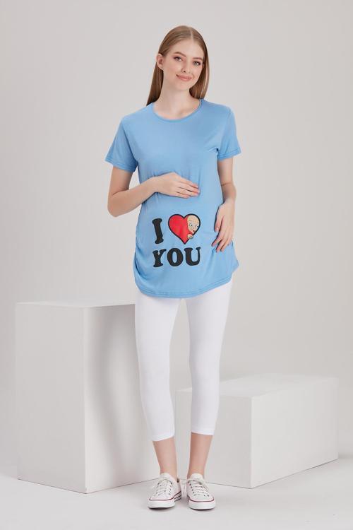 4490-Kalpten Bakan Bebek Kısa Kol Viskon Hamile T-Shirt