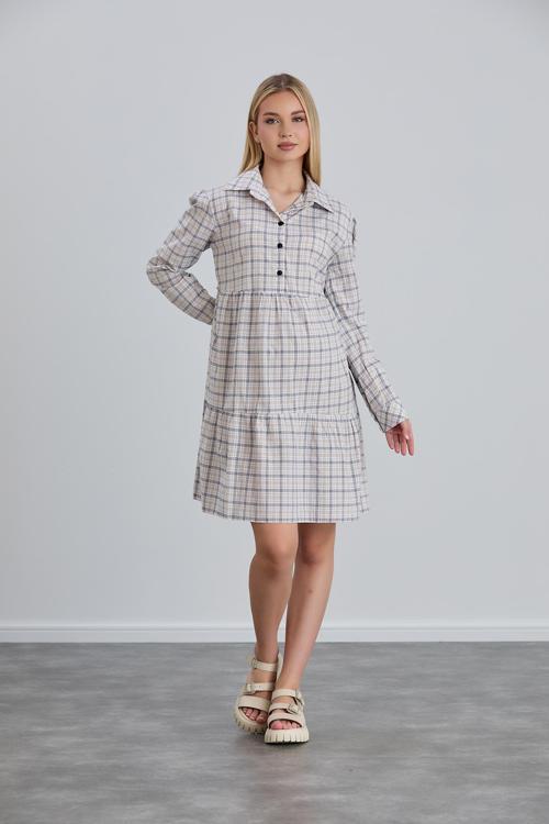 115-Ekose Emzirme Detay Pamuk Hamile Tesettür Tunik-Elbise