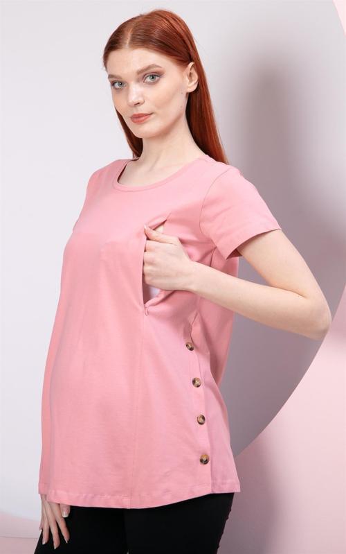O7158-Yan Düğmeli Emzirme Detay Hamile T-Shirt