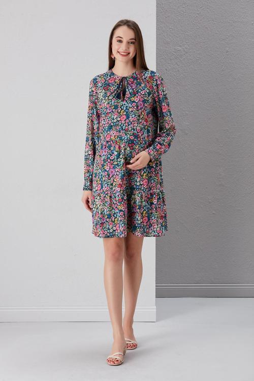 EUK0052-Payet Desen Bağlamalı Yaka Hamile Tunik-Elbise