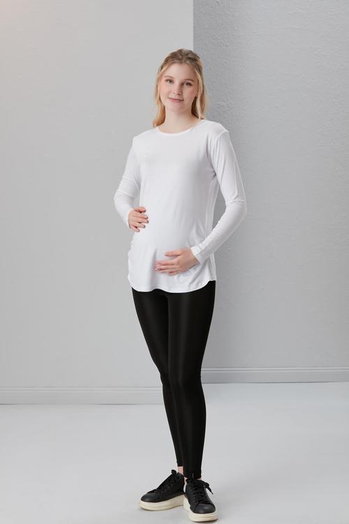0362-Viskon Körüklü Düz Hamile Uzun Kol T-Shirt