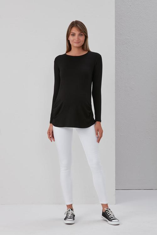 0362-Viskon Körüklü Düz Hamile Uzun Kol T-Shirt