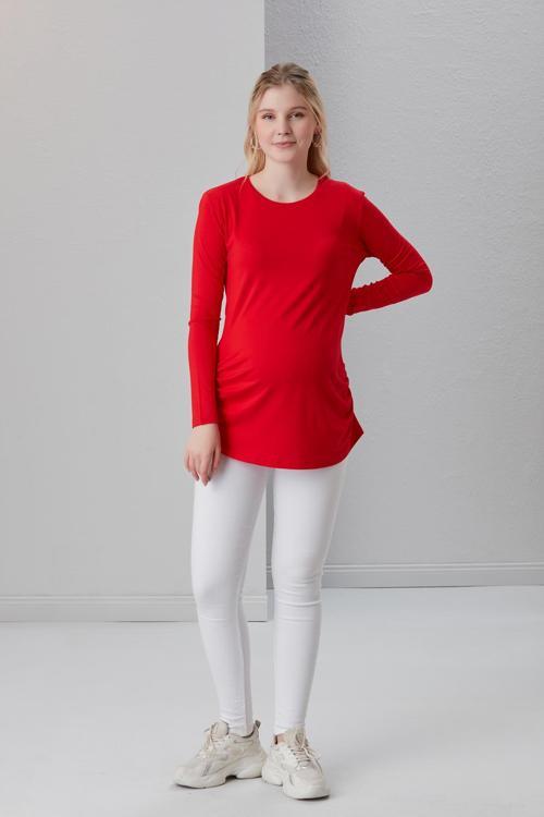 0362-Viskon Körüklü Düz Hamile Uzun Kol T-Shirt