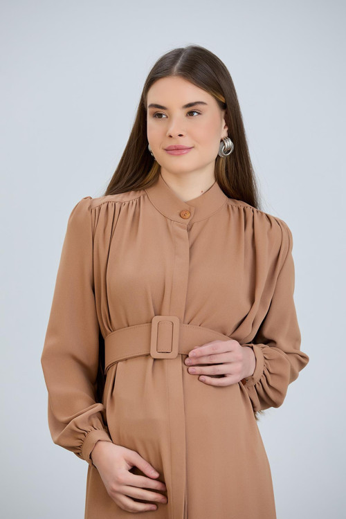 8106-Pileli Omuz Kemer Detaylı Hamile Giy-Çık Tunik