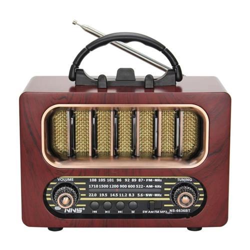 Orta Boy Retro Ahşap Tasarım Bluetooth Hoparlörlü Radyo – FM/AM Destekli, Şarjlı ve Taşınabiliri Radyo NS-6636 (4490)