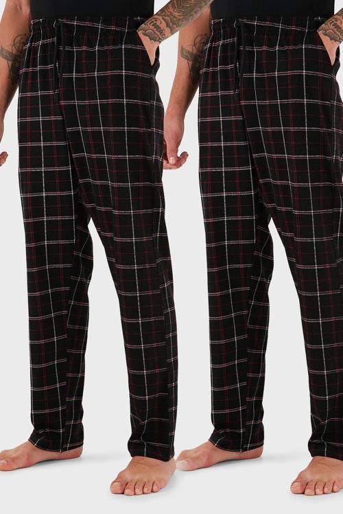 Pamuklu Regular Fit Normal Bel Düz Paça Cepli 2'li Paket Erkek Pijama Altı 6574003S2 Siyah Bordo-Siyah Bordo