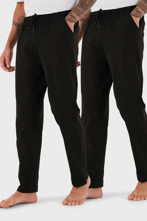 Pamuklu Regular Fit Normal Bel Düz Paça Cepli 2'li Paket Erkek Pijama Altı 6574003S2 SİYAH-SİYAH