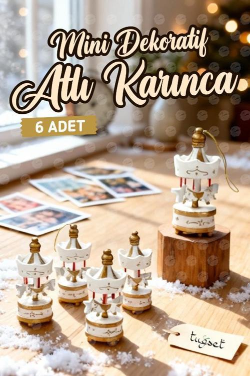Yılbaşı Süsü, Atlıkarınca, 8 Cm Beyaz (6 Adet) Yılbaşı Hediye-T1514