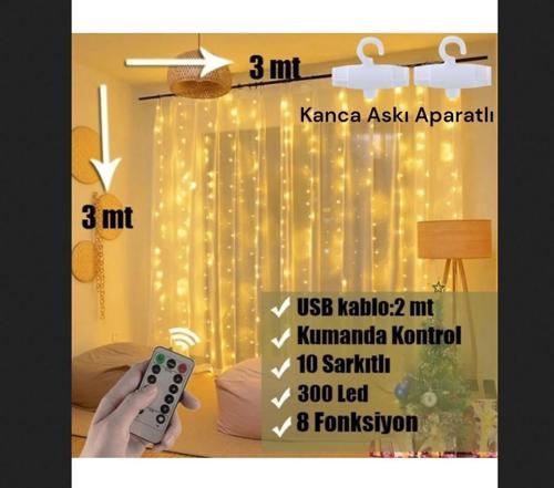 3x3 METRE 300 LED KUMANDALI LED GECE LAMBASI PERDE IŞIĞI PERİ LED