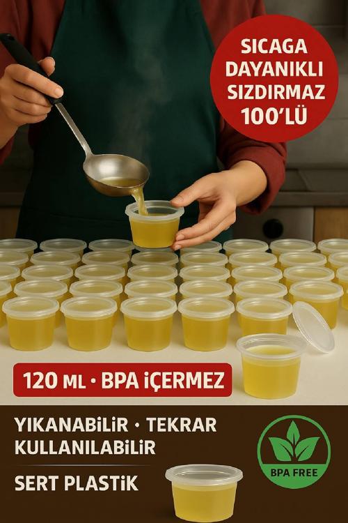100’lü Set-120 ml Kendinden Kapaklı Şeffaf Sosluk – Sızdırmaz, Sıcağa Dayanıklı, Tekrar Kullanılabilir 
