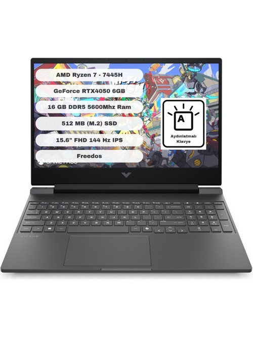 Victus 15-FB3038NT BX9U9EA 6GB RTX4050 AMD Ryzen 7 7445H 16GB RAM 512GB SSD 15.6 inç FHD 144Hz FreeDOS