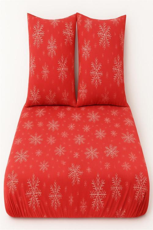 Çift Kişilik Lastikli Çarşaf  Seti + Yastık Kılıfı Kar Tanesi