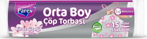 Premium Büzgülü Çöp Torbası Kiraz Çiçeği Orta Boy 15'Li