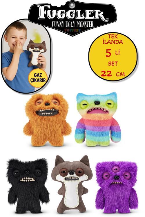 Gaz Çıkaran Fuggler Fart Face Sesli Hareket Sensörlü Komik Çirkin Peluşlar 5 li Set Tek İlanda -22cm