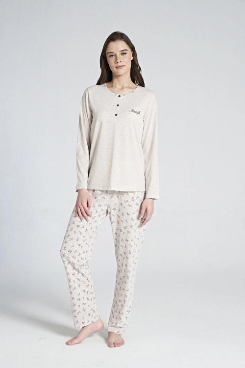 1711 Kadın Düğmeli Yaka Uzun Kollu Pijama Takım