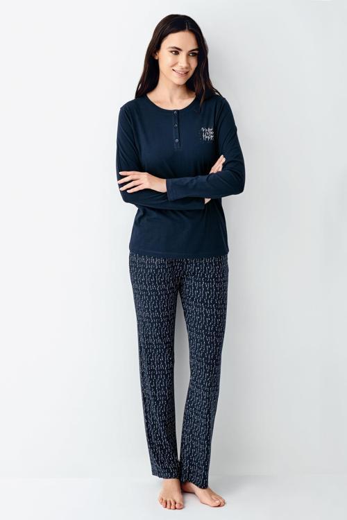 Büyük Beden Make Me Happy Kadın Modal Pamuklu Rahat Uzun Kollu Pijama Takım