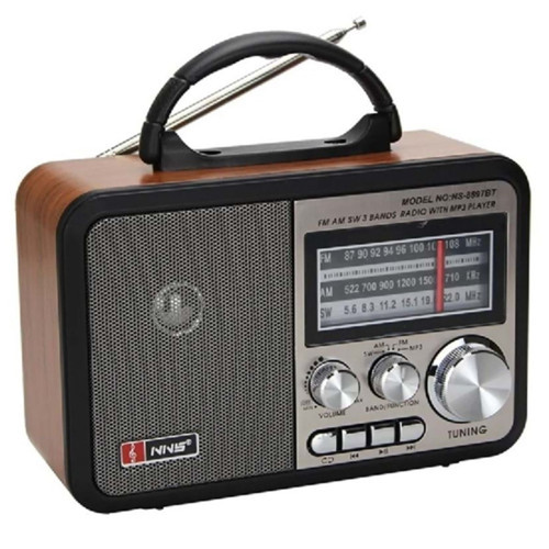 BUFFER® Orta Boy Retro, Nostaljik, Ahşap Tasarım Bluetooth Hoparlörlü, Şarjlı, Taşınabilir FM/AM Destekli Radyo NS-8897