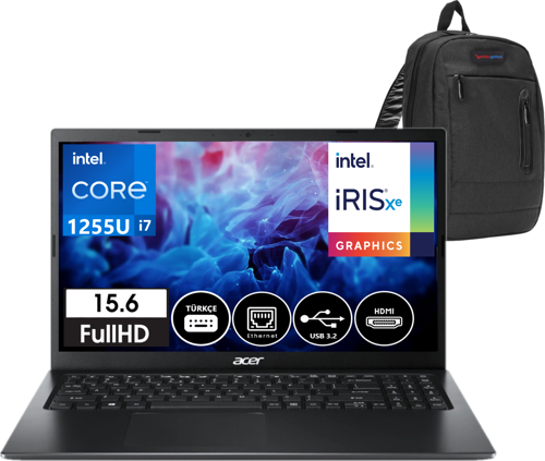 EX215-55 Intel Core I7 1255U 16GB Ram 2tb SSD Intel® Iris® Xe Graphics 15,6 Inç Fhd WINDOWS11HOME Taşınabilir Bilgisayar NXEGYEY00412 + Weblegelsin Çanta