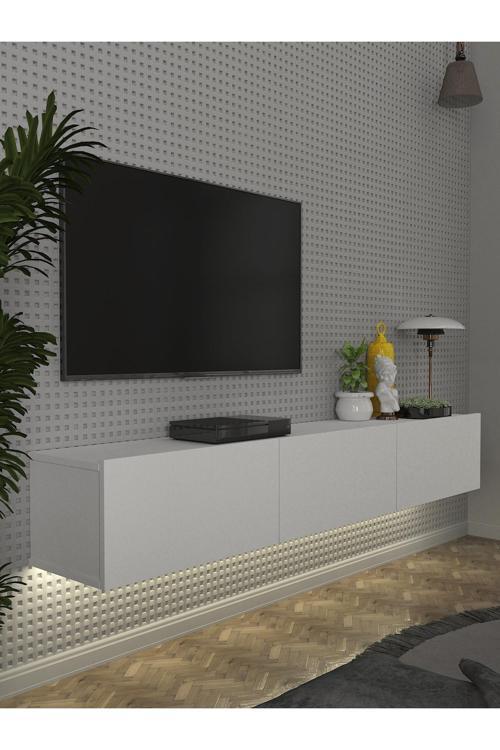 Cercei Led Li Işıklı Tv Ünitesi 180 Cm -beyaz, Modern, Şık, Geniş, Fonksiyonel Tasarım - Tv Sehpası