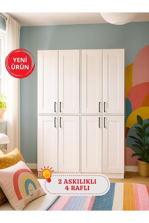 Arden 4 Kapaklı Gardırop - 182 cm Y, 122 cm G - Genç Odası ve Yatak Odası Gardırop
