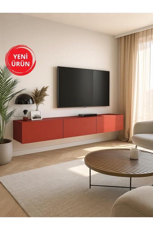 Modern Cercei TV Ünitesi – 180 cm Genişlik, Geniş Ekran Uyumlu, Kırmızı Renk