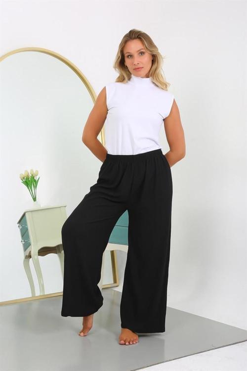 Kadın Büyük Beden Bürümcük Pantolon Siyah